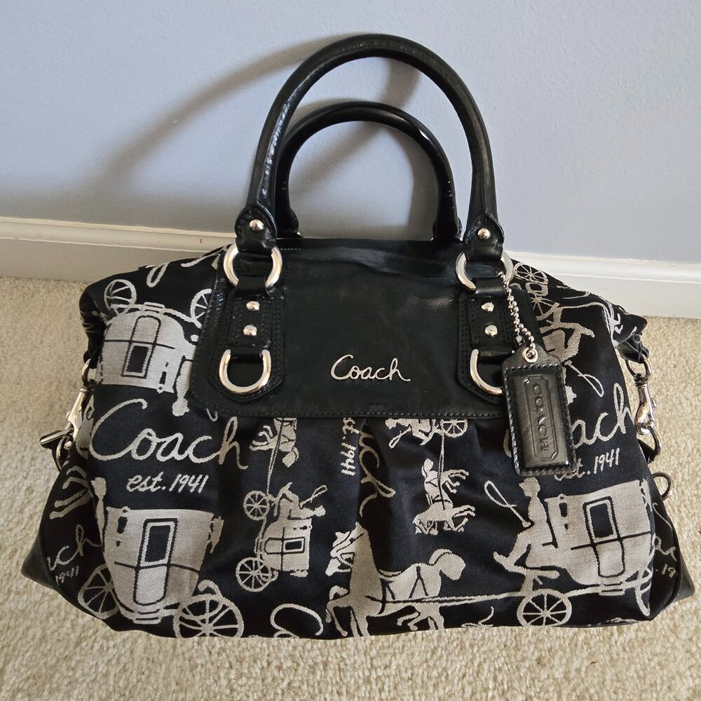 Coach Black and Cream Signature Satchel.